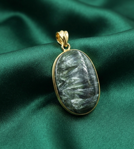 Collier pendentif ovale en séraphinite naturelle, en argent sterling 925 plaqué or rose et or jaune, fait main, pierre précieuse de guérison, pièce maîtresse - Product Image 4