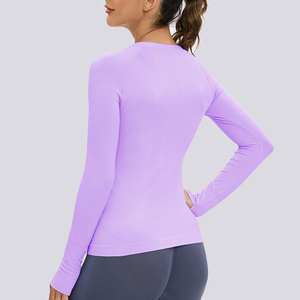 2026 Wholesale <b>High</b> Quality Women's Long Sleeve Rash Guard <b>Purple</b> Spandex Polyester Quick Dry Seamless Fitness Gym Swim <b>Top</b> - Product Image 4