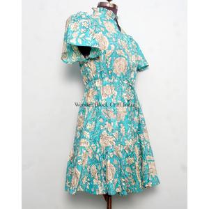 Vestido corto elegante de algodón hecho a mano en India, con estampado floral, ideal para fiestas, regalo para novias, personalizado, vestido de moda para mujer, procedente de la India. - Product Image 5