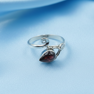 Natural <b>Garnet</b> Gemstone 925 Sterling Silver Handmade <b>Ring</b> Leaf Design Pear Shape Statement Jewelry Gift For Women Mom Sister her - Product Image 5