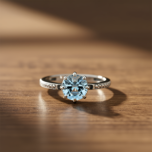 แหวนควอตซ์สีน้ำเงิน 2.1 กรัม ดีไซน์คลาสสิก ประดับพลอยแบบหนามเตย สำหรับงานหมั้น - Product Image 3