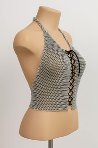 <b>Silver</b> Plated Stainless Steel Chainmail <b>Top</b> Irregular Fashion Armor Wear for <b>Women</b> Modern Antique Custom Logo - Product Image 3