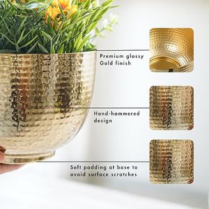 Maceta Moderna de Latón Chapado en Oro con Patrón Circular para Plantas de Interior, Estilo Glamuroso - Product Image 5
