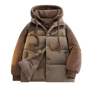 Hooded <b>Fleece</b> Puffer <b>Jacket</b> Unisex Winter Casual <b>Thick</b> Windproof Zipper Front Plaid Regular Length Loose Fit 220g 100% Polyester - Product Image 3