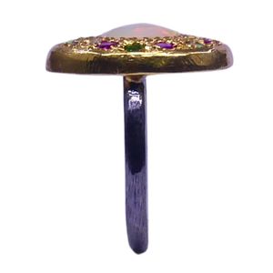 Wedding Wear 925 Sterling SIlver Gold Plated Jewelry <b>Opal</b> Multi Color Topaz Gemstone Women Wear Classic Couple <b>RIng</b> - Product Image 2