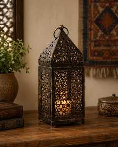 Lanterne à vent en métal arabe vintage – Porte-bougie décoratif oriental – Décoration d'intérieur et cadeau bohème - Product Image 2