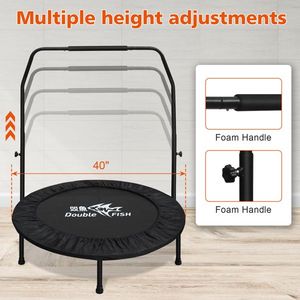 Mini trampoline de fitness rectangulaire noir de haute qualité avec poignée en mousse réglable, 10 pieds, 12 pieds, supporte 400 lb - Product Image 6