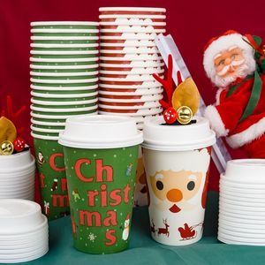 Bicchieri di Carta Usa e Getta da 16 oz a Forma di Albero di Natale con Coperchi per Cioccolata Calda, Feste Natalizie e Caffè Festivo - Product Image 1