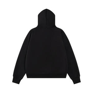 Sweat à capuche Hip Hop ample vintage, épais, essentiel, noir, délavé à l'acide et orné de strass, coupe oversize - Product Image 1