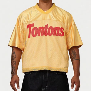 Yellow Mesh Streetwear Crop T-Shirt Men Oversized Athletic <b>Logo</b> Summer Breathable Casual Top - Product Image 1