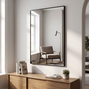 Specchio da Bagno Rettangolare da Parete con Cornice in Metallo Nero 20x30 Pollici - Product Image 1