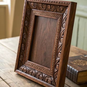 Solid Timber Hand Carved Picture Frame Ornate Wood Photo Holder Desktop Stand For Living Room Office <b>Wall</b> Hanging Display - Product Image 1