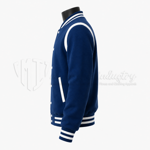 Chaqueta Universitaria Azul Personalizada, Cuerpo de Lana, Mangas de Cuero, Chaqueta de Béisbol Letterman, Fabricante de Marca Privada OEM - Product Image 5