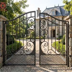 Portails battants doubles en fer forgé traditionnels KHP avec commande manuelle pour maisons de style classique, revêtement poudré, durables, installation facile - Product Image 6