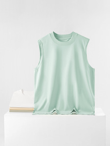 Men's Solid Color Sleeveless Tank Top O-<b>Neck</b> Knitted Breathable Casual Wear <b>Light</b> Green - Product Image 1