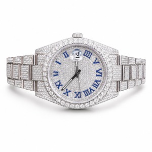 Reloj de Lujo con Diamantes, Números Romanos, Correa de Acero Inoxidable, Visualización de Fecha Analógica, Unisex - Product Image 3