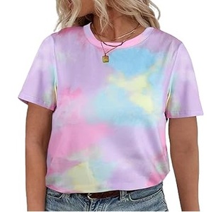 Camiseta Tie Dye de Alta Calidad para Mujer, Top Corto Lavado Personalizado, Camiseta Tie Dye para Mujer con Logotipo Personalizado, Camisetas de Moda Urbana para Mujer - Product Image 1