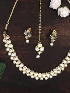 Conjunto de Collar y Pendientes Vintage con Esmalte Verde y Baño de Oro, con Perlas de Imitación para Mujer, Joyería de Boda - Product Image 3