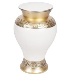 Urna Funeraria Americana de Aluminio, Acabado Natural con Detalles en Oro Blanco, 220 Pulgadas Cúbicas, Color Personalizable, Alta Calidad - Product Image 1