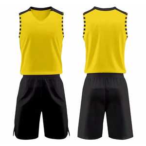 Ensemble de maillot de basket-ball jaune sans manches à col en V avec short noir, polyester respirant, uniforme pour hommes adultes - Product Image 5