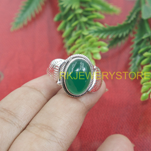 Natural Green Onyx Gemstone <b>Ring</b> 925 Sterling Silver Handmade Vintage Oval Cabochon Gemstone <b>Ring</b> Boho <b>Statement</b> Jewelry Gift - Product Image 6