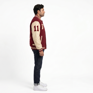 Blouson universitaire personnalisé en laine métonnée épaisse pour homme, manches en cuir véritable, coupe oversize, style streetwear universitaire, chenille - Product Image 3