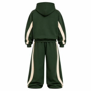 Ensemble de survêtement en molleton de coton épais personnalisé pour homme, comprenant un sweat à capuche zippé oversize et un pantalon de survêtement à jambes larges, style streetwear - Product Image 2
