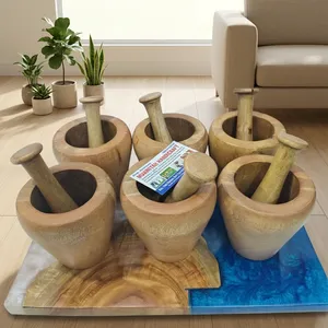 Ensemble mortier et pilon en bois de haute qualité, broyeur manuel d'herbes, presse-ail, outil de cuisine en bois naturel fait main, sans danger pour les aliments - Product Image 1