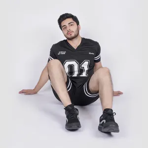 Maillot de football américain personnalisé imprimé par sublimation pour homme, col en V, manches longues, respirant, séchage rapide, vêtements de sport, manches rayées - Product Image 5