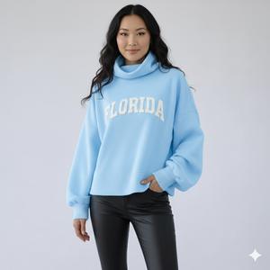 Sweat-shirt en molleton à col montant pour femme, couleur unie, manches longues, pull-over, séchage rapide, respirant, écologique, haut d'hiver, marque privée - Product Image 4