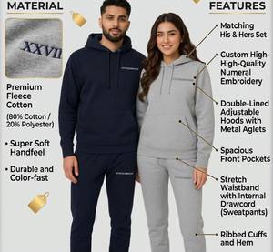 Ensemble de survêtement unisexe à capuche respirant en molleton 100 % coton, sweat-shirt et pantalon de jogging couleur unie, décontracté avec logo frontal, hiver - Product Image 6