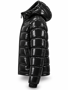 Men's Hooded Puffer <b>Jacket</b> Black PU Down Filled Windproof Zipper Closure <b>Casual</b> Winter Coat - Product Image 4