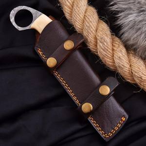 Couteau de boucher en acier Damas sur mesure, manche en os, forgé à la main, pleine longueur, pour le cowboy, la chasse et le camping, avec anneau de maintien et étui - Product Image 5