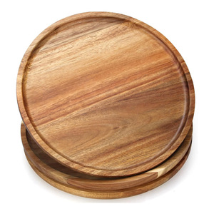 Assiettes à dîner en bois d'acacia Planche à charcuterie ronde Assiette de présentation en bois Plateau décoratif Salade Dessert Apéritif Planches de service - Product Image 1
