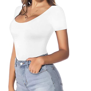 Summer Korean Style <b>Crop</b> <b>Top</b> T-Shirt Slim Fit Solid Knitted Eco Friendly Digital Print Wholesale - Product Image 1