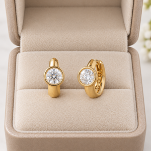 Magnifiques boucles d'oreilles créoles en or massif 9K 10K 14K 18K avec diamant de laboratoire taille ronde de luxe 0,64 carat, bijoux classiques pour mariage et cadeau de mariée - Product Image 5