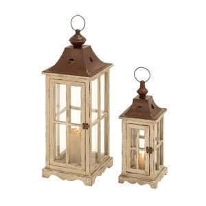 Farol de Madera Rústico con Puerta de Vidrio, Asa de Cuerda, Hecho a Mano, Centro de Mesa Estilo Granja - Product Image 1