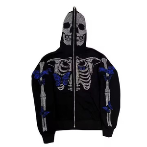Black dragon <b>hoodie</b> men Rhinestone <b>gothic</b> sweatshirt Oversized zipper <b>hoodie</b> Winter wear with dragon - Product Image 2