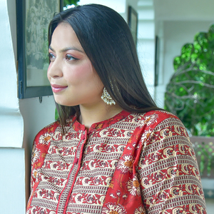 Kurta Anarkali en coton marron avec encolure en dentelle, col mandarin, manches trois-quarts, longueur genou, grande taille pour femme, vente en gros - Product Image 3
