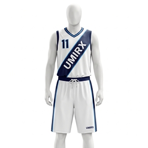 Ensemble d'uniformes de basketball personnalisés avec sash, maillot blanc et short, imprimé par transfert thermique, rayures diagonales, nom et numéro de l'équipe, pour usage domestique, 100% - Product Image 1
