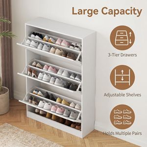 Scarpiera in Legno Autoportante a 3 Livelli Ultra-Sottile (22 cm di Profondità) con 3 Cassetti Regolabili Salvaspazio - Product Image 4