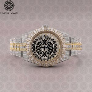Montre de luxe pour homme Charm_Jewels, boîtier en acier inoxydable 40 mm, incrustée de diamants, mouvement mécanique analogique, date automatique, fermoir papillon - Product Image 4