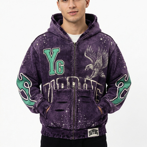 Sweat à capuche pull-over streetwear épais coupe classique sans cordon, effet délavé vintage, tissé numérique double couche, couleur unie, pour l'hiver, vente en gros - Product Image 3