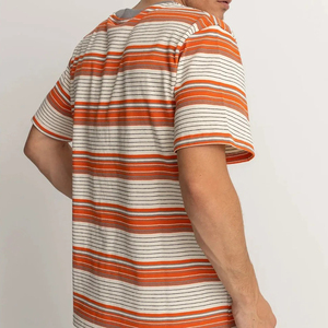 T-shirt à manches courtes rayé pour homme, col rond, coupe classique, tricoté, 100% coton, respirant - Product Image 4