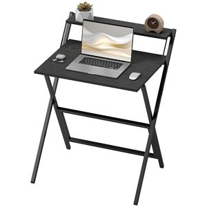 27.6\" Black <b>Folding</b> Computer <b>Desk</b> with Monitor Shelf for <b>Small</b> Spaces Easy Assembly for Home Office or Study - Product Image 1