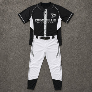 Wholesale OEM Custom Men's Black Silver Baseball Softball Jersey White Performance <b>Pants</b> Embroidered Team Logo Uniform Set - Product Image 1