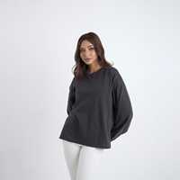 Sweat-shirt en jersey surdimensionné pour femmes |   T-shirt à manches longues et col rond avec épaules tombantes |   Solide, pailleté, extensible |   Charbon de menthe |   3XL |