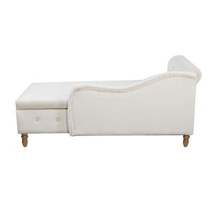 Chaise longue moderna beige in velluto per interni con braccioli arrotolati e cuscino contenitore per camera da letto - Product Image 3