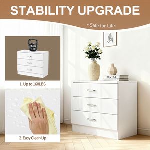 <b>3</b>-<b>Drawer</b> Particleboard <b>Bedside</b> <b>Table</b> with Melamine Finish and Lockers <b>White</b> 25.98x12.99x22.05in - Product Image 4