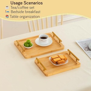 Juego de bandejas de servir de bambú premium con asas, bandeja de madera para desayuno, para servir café y té en la cocina - Product Image 6